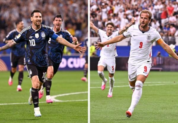 Photomontage des stars de l'Argentine Lionel Messi et de l'Angleterre Harry Kane, futurs adversaires mercredi 15 juillet en demi-finale du Mondial
