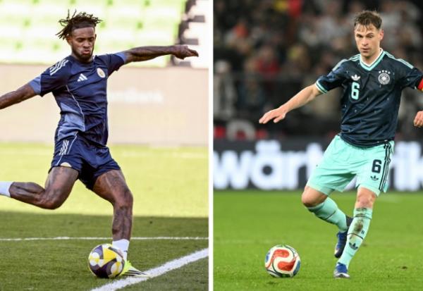 Photomontage des joueurs de Curaçao Leando Bacuna (g) et de l'Allemagne Joshua Kimmich