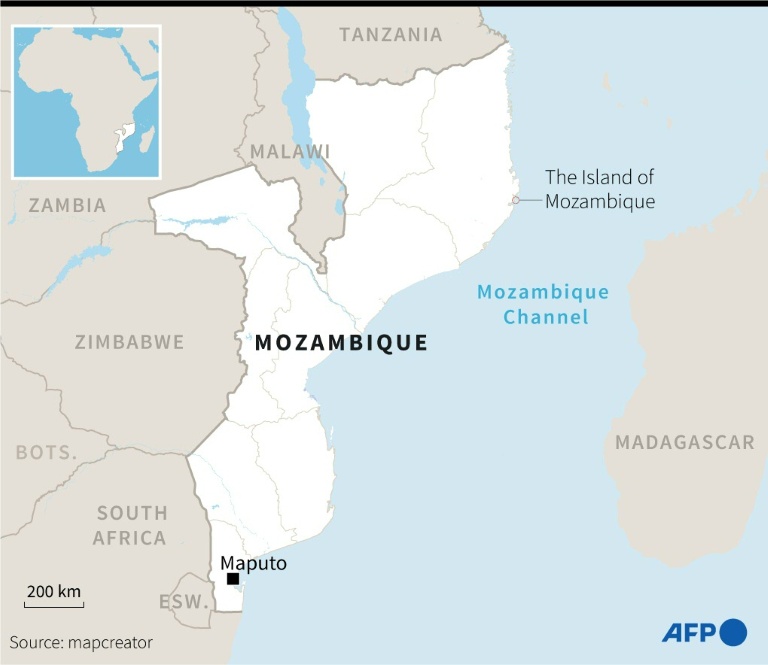 Carte du Mozambique, pays d'Afrique australe en bute à des attaques djihadistes dans le nord, près de projets gaziers