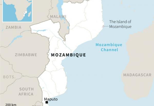 Carte du Mozambique, pays d'Afrique australe en bute à des attaques djihadistes dans le nord, près de projets gaziers