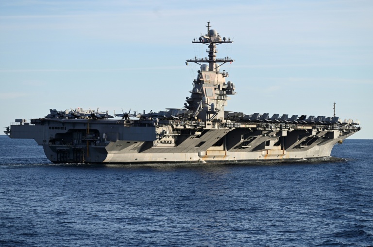Le porte-avions américain USS Gerald R. Ford lors d'un exercice de l'Otan en mer du Nord, le 24 septembre 2025