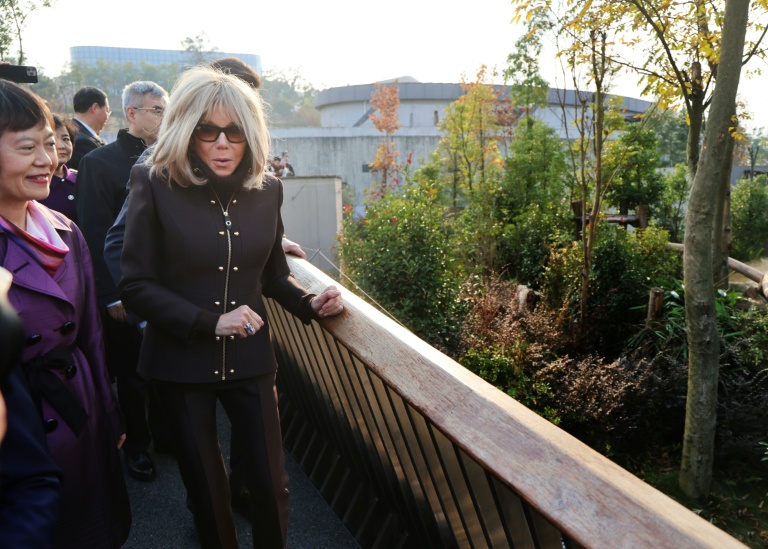 Brigitte Macron au centre de conservation des pandas géants de Chengdu, en Chine, le 5 décembre 2025
