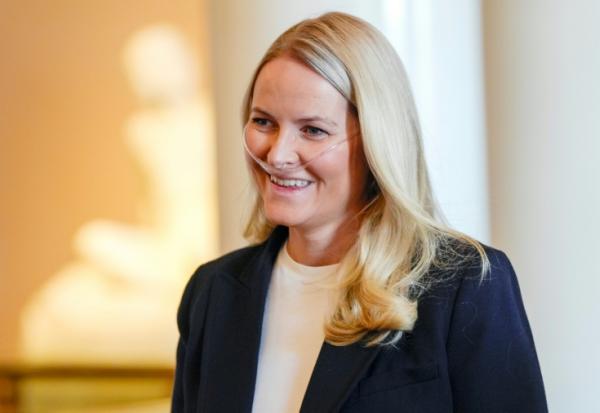 La princesse de Norvège Mette-Marit à son arrivée à une réception au palais royal d'Oslo, le 10 avril 2026