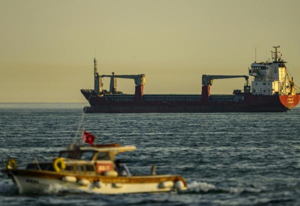 Le cargo Azra C, battant pavillon mongolien, au mouillage dans la mer de Marmara, au large d'Istanbul, le 4 juin 2026 en Turquie