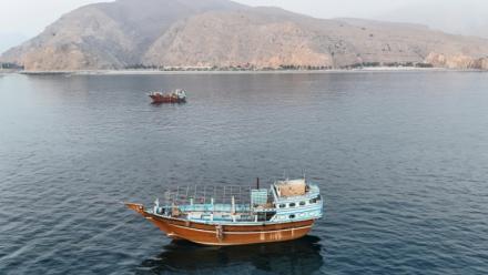 Des bateaux ancrés près du détroit d'Ormuz, au large d'Oman, le 27 juin 2026