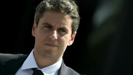 Le candidat à la présidentielle et patron de Renaissance Gabriel Attal visite le salon Eurosatory, le 16 juin 2026 à Villepinte, près de Paris
