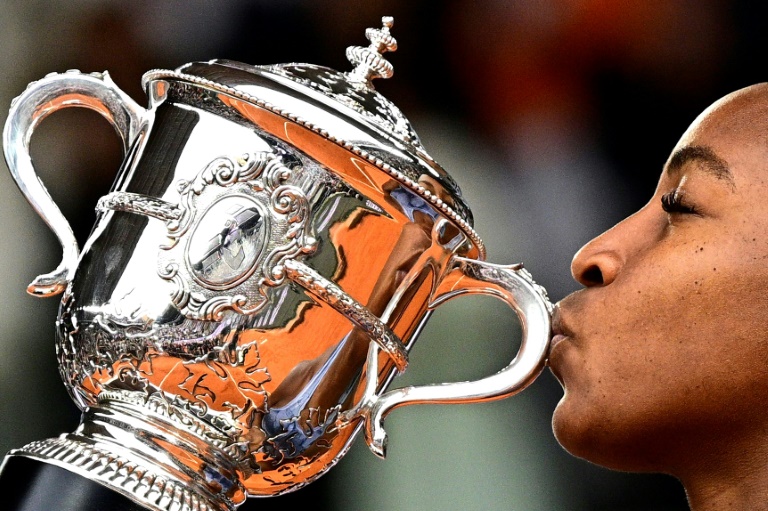 L'Américaine Coco Gauff après sa victoire en finale de Roland-Garros face à la Bélarusse Aryna Sabalenka, à Paris le 7 juin 2025