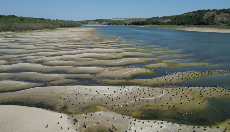 Photo des rives asséchées du Danube à Rasova en Roumanie, le 13 août 2026