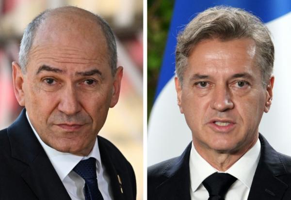 Les candidats à la présidentielle slovène Janez Jansa (à gauche) et Robert Golob