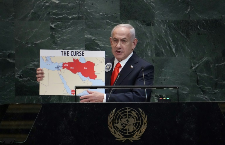 Le Premier ministre israélien Benjamin Netanyahu prononce un discours vendredi 26 septembre 2025 devant l'Assemblée générale de l'ONU.