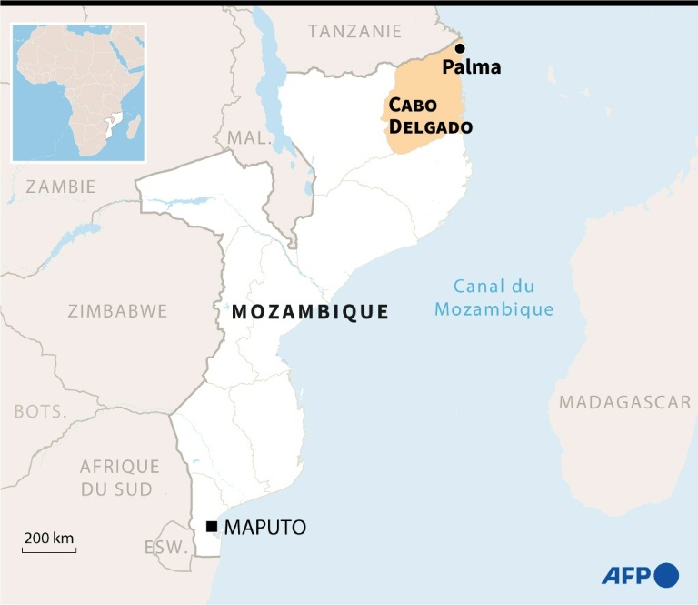Carte du Mozambique localisant la province de Cabo Delgado et la ville de Palma