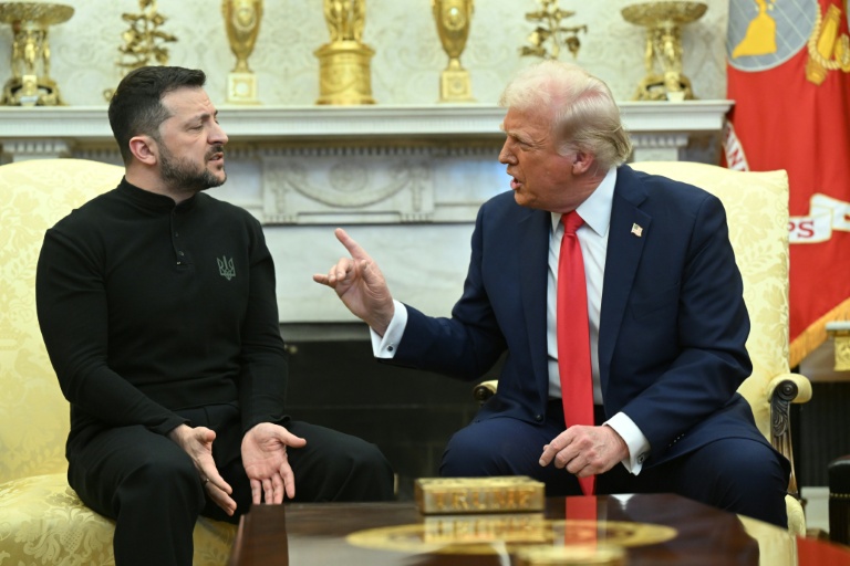 Le président américain Donald Trump et le président ukrainien Volodymyr Zelensky se rencontrent dans le bureau ovale de la Maison Blanche à Washington, le 28 février 2025